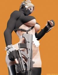 3d 3d_(artwork) big_breasts breasts casual clothing dat_ass enmaided female firearm german germany gun handgun human iq_(rainbow_six) maid maid_headdress maid_outfit maid_uniform monika_weiss nyalicia pale_skin pistol polizei rainbow_six rainbow_six_siege rifle tactical_gear tactical_nudity underboob weapon