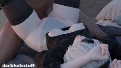 3d animated blender blindfold breasts dark-skinned_male darkholestuff female lying male nier nier:_automata nipples no_sound penis pussy sex short_hair vaginal vaginal_penetration video watermark white_hair yorha_2b