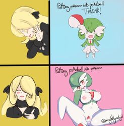 2girls background_character blush breasts censored chibi cute cynthia_(pokemon) female_gardevoir flat_chest gardevoir hi_res humanoid improvised_sex_toy jewelry meme navel nightlycatgirl nintendo nipple_piercing nipples no_breasts piercing pokémon_(species) pokeball pokemon pokemon_(species) pokemon_rse pussy spread_legs spread_pussy spreading suggestive_fluid tongue tongue_out vaginal_penetration video_games