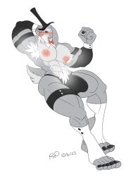 2023 abs anthro armpit_hair blush body_hair bulge cartoon_network clothed clothing dated flaccid foster's_home_for_imaginary_friends hi_res lagomorph leporid male male_only mammal mr._herriman muscular muscular_anthro muscular_male nipples pecs pubes rabbit rxq signature skimpy solo