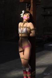 3d 3dstoryz bondage breasts cloth_gag crying gag gagged panties pink_panties rope rope_bondage sawamura_haruka shibari shibari_over_clothes tied_to_pole underwear yakuza_(series)