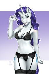 anthro blue_eyes blue_eyeshadow bra breasts equid equine eyeshadow female friendship_is_magic hair hasbro horn makeup mammal my_little_pony mykegreywolf nails navel panties purple_hair rarity_(mlp) underwear unicorn