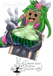 1girls ahe_gao blaster_master blaster_master_zero blaster_master_zero_2 bodysuit breasts color female kanna_(blaster_master) mob_face plant_girl plantie solo sweat tongue_out unzipped_bodysuit v watermelon_bra watermelon_nets