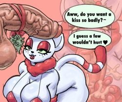 1girls anthro blowjob breasts_bigger_than_head cat_humanoid female furry gr1n15 huge_breasts hyper hyper_breasts junipurr mistletoe mistletoe_above_penis peppermint_cat short_hair tagme talking