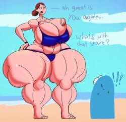 !!! 1girls beach big_breasts bikini bloo breasts cartoon_network female fhfif_cop foster's_home_for_imaginary_friends huge_breasts huge_thighs lazypummalbutt muscular_thighs officer_jones text thick_thighs venus_body wide_hips