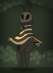 3_fingers antennae anthro ass bee black_fur bottomless dress fur hollow_knight insects looking_at_viewer looking_back needle oc original_character squalbo tagme