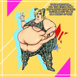 1girls areola_slip areolae bbw belly big_belly big_breasts breasts fat female jojo's_bizarre_adventure jolyne_kujo obese overweight skelesoda solo stone_ocean underboob