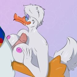 absurd_res anatid anseriform anthro anthro_only avian bedroom_eyes big_breasts big_tail bird bodily_fluids bottomless bottomless_male breast_play breasts clothed clothed/nude clothed_male_nude_female clothing cum cum_in_mouth cum_inside cum_on_breasts cum_on_face cum_on_neck daisy_duck disney donald_duck duck duck_footed duo erection female genital_fluids hi_res hirothedragon looking_at_another looking_at_partner male male/female narrowed_eyes nipples non-mammal_breasts nude nude_female paizuri pink_nipples quack_pack seductive sex shirt shirt_only tail titfuck titjob topwear topwear_only