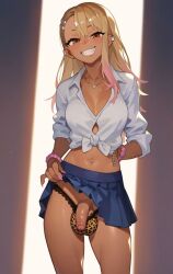 1futa ai_generated blonde_hair dyed_hair flaccid futa_sans_pussy futanari gal gyaru gyaru_gal hayase_nagatoro looking_at_viewer please_don't_bully_me,_nagatoro school_uniform skirt_up smile solo solo_futa thong