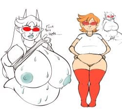 bbw belly big_breasts big_nipples breasts chubby female glasses hella_sweetlamb homestuck huge_breasts humanized humanstuck nipples orange_hair shirt_lift sketch_page small_panties sweat terezi_pyrope tights