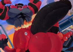 abs anthro balls biceps bodybuilder condom cum cum_on_penis cumming excessive_cum flexing furry gay hyper hyper_balls hyper_genitalia hyper_muscles hyper_penis hyper_testicles incineroar kunn_(artist) machoke male male_focus male_only muscles muscular muscular_arms muscular_ass muscular_back muscular_legs muscular_male muscular_thighs nipples pecs penis penis_growth pokemon pokemon_(species) testicles veins veiny_penis vore