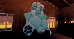 1boy 3d absurd_res anonymous_artist anthro anus artist_request balls bovid caprine clothing fur furry genitals hair hi_res humanoid hybrid legwear male mammal paws penis ponytail roblox robloxian sheep solo source_request stockings white_body white_fur