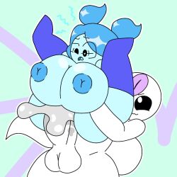 balls big_breasts big_penis blue_body blue_hair cum_inside ghost guyspermo_(itisspermo) inverted_nipples itisspermo original original_character reverse_stand_and_carry_position reverse_suspended_congress spermo_(itisspermo) white_body