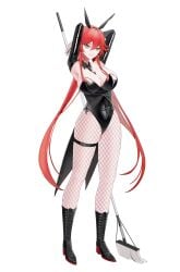 1girls bunny_ears bunnysuit cleavage female_only fishnets goddess_of_victory:_nikke large_breasts long_hair red_hair red_hood_(nikke) white_background yellow_eyes