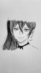 black_and_white black_hair commission commissions_open drawing face long_hair not_porn patreon patreon_username sousou_no_frieren tied_hair ubel_(sousou_no_frieren)