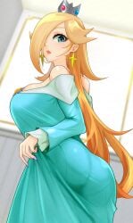 ass ass_in_dress clothed clothing female female_only mario_(series) nintendo princess_dress princess_rosalina sideboob solo super_mario_galaxy tight_clothing tina_orz