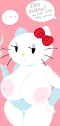 anthro big_breasts bow cassettedream cat cigarette dialogue dream-cassette felid feline hello_kitty hello_kitty_(character) hello_kitty_(series) hoshime huge_areola kitty_white pussy sanrio wide_hips