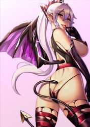 alternate_costume ass breasts corruption dark_persona demon_girl demon_tail demon_wings elf female leafa miyashiro_ryuutarou purple_hair succubus sword_art_online