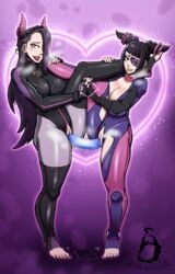 2girls artist_name avernalascent black_hair bodysuit breath capcom clothing crossover dildo double_dildo dripping eye_patch female female_only hair hair_over_one_eye heart horn insertion juri_han king_of_fighters luong_(kof) masturbation multiple_girls penetration pink_eyes pink_toenails pussy pussy_juice pussy_juice_drip pussy_juice_puddle red_toenails snk standing steam steamy_breath street_fighter street_fighter_v vaginal_insertion vaginal_masturbation vaginal_penetration video_games watermark wet_pussy