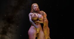 3d 3d_(artwork) big_breasts big_nipples blender clitoral_masturbation fingering god_of_war nihil_3d self_upload sif_(god_of_war) sweat