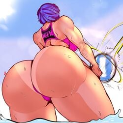 1girls ass balloon beach big_ass bikini female female_only mature_female milf mother short_hair solo strangehero sweat swimsuit tanline thick thick_thighs thighs water