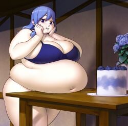 bbw better_with_salt big_ass big_belly big_breasts bra cake chubby chubby_female eating fairy_tail juvia_lockser obese overweight_female thick_thighs underwear