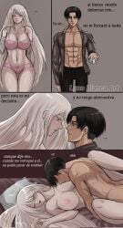 abs adonis_belt attack_on_titan bed_sex black_hair_female height_difference imminent_sex implied_penetration levi_ackerman luna_blanca_art male_abs male_scar missionary_position moaning moaning_in_pleasure muscular_male necklace nude_sex original_character pillow romantic romantic_ambiance scars scars_all_over sculpted_abs shingeki_no_kyojin shorter_male smaller_male spanish_text tagme taller_female taller_girl white_hair_female