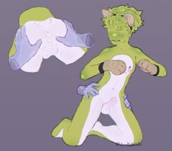 acting_like_a_dog anthro bodily_fluids cum cum_in_ass cum_inside disembodied_hand erection gay genital_fluids genitals ghost_hands girly green_body green_skin humanoid_genitalia humanoid_penis male male_only multicolored_body multicolored_skin noodleferrets penis solo two_tone_body two_tone_skin unknown_species white_body white_skin