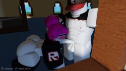 1boy 1girls 2021 3d ass balls black_clothing bottomless female grena guest_(roblox) guest_224 muscular_male nipples oral penis roblox robloxian shirt_lift tagme watermark white_skin