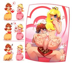 1futa 1girls 4koma ass ass_grab big_ass big_penis blonde_hair blue_eyes blush breasts brown_hair bubble_butt chocolate clothed clothing comic cum cumming cumshot dickgirl dress erect_nipples erection erection_under_clothes female female_on_top futa_on_female futa_sans_balls futa_with_female futanari futanari_transformation heart heart-shaped_pupils imminent_penetration imminent_sex intersex long_hair long_penis looking_at_another looking_back mario_(series) mushroom naked nintendo nude penis penis_growth pleasure_face pokilewd princess_daisy princess_peach sitting smile spread_legs super_mario_bros. surprised valentine's_day yuri