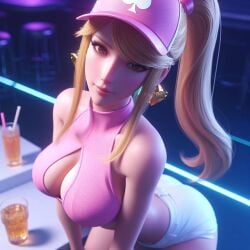 1girls ai_generated alternate_eye_color big_ass big_breasts bimbo boob_window cap cleavage female female_focus female_only hat lexithong looking_at_viewer metroid nintendo queen_of_spades raceplay samus_aran shorts snowbunny solo