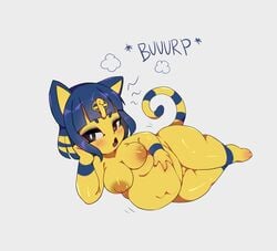 animal_crossing ankha breasts chubby crybleat female furry nintendo nipples post_vore solo stomach_bulge text thick_thighs thighs vore year_request