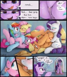 5girls anilingus anus applejack_(mlp) cunnilingus dialogue dosh eating_ass eating_pussy english_text female_only fluttershy_(mlp) friendship_is_magic kissing lesbian masturbation my_little_pony orgy pinkie_pie_(mlp) rainbow_dash_(mlp) rarity_(mlp) starlight_glimmer text twilight_sparkle_(mlp) vagina