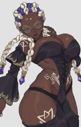 1girls black_person braid braided_hair braided_twintails braids dark-skinned_female dark_skin dolores_(kof) female glasses green_eyes king_of_fighters king_of_fighters_xv revealing_clothes round_glasses staring_at_viewer tattoo white_hair whoopsatro