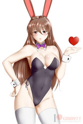 1girls breasts bunny_ears bunny_girl bunnysuit cleavage female female_only kimmy77 rwby solo thighhighs velvet_scarlatina white_background