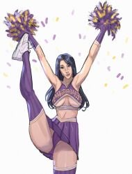 breasts caitlyn_kiramman cheerleader cheerleader_uniform crop_top female hygienic_cat league_of_legends leg_up long_hair panties pom_poms shoes skirt thighhighs underboob