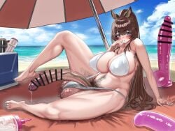 1futa beach beach_towel beach_umbrella big_breasts big_hips big_penis bikini bikini_bottom bikini_top blue_eyes blush breasts breasts_bigger_than_head brown_hair casual_exposure casual_nudity censor_bar censored censored_penis deer_ears dildo doukutsu_ika feet flaccid futa_only futanari hairy hairy_armpits hairy_balls hips ineffective_clothing laying_down light-skinned_futanari long_hair looking_at_viewer mole mole_under_mouth mostly_nude muscular muscular_futanari nail_polish nipple_bulge ocean onahole penis precum pubic_hair sand sex_toy solo swimsuit tagme thick_thighs thighs toes veiny_penis veiny_testicles white_bikini white_bikini_bottom white_bikini_top