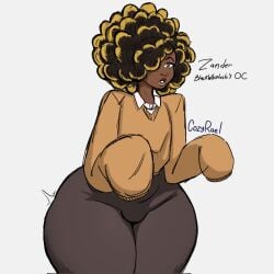 1boy 1femboy afro beauty_mark borrowed_character bottom_heavy bottom_heavy_femboy bulge cozy_rael dark-skinned_femboy dark-skinned_male dark_skin fanart femboy femboy_only girly hair_covering_eye hair_over_one_eye male male_only mole mole_under_mouth no_background nose_piercing nose_ring oc oversized_clothes piercing solo solo_male thick_ass thick_thighs thighs trap zander_(blackwhiplash)