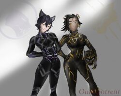 2girls black_panther_(2018) black_panther_(cosplay) black_panther_(marvel) black_panther_(series) cosplay crossover crossover_cosplay erik_killmonger_(cosplay) female female_only kali_belladonna light-skinned_female light_skin looking_at_viewer marvel marvel_cinematic_universe omnipotrent rwby sienna_khan