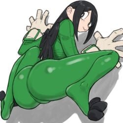 1girls 2024 3_toes :> all_fours arched_back ass back back_view big_ass black_eyes black_hair bodysuit calves clothed clothed_female clothes clothing eyelashes feet female from_behind full_body fully_clothed gloves green_clothing hair handwear hero_outfit_(mha) human large_ass legs_apart light-skinned_female light_skin long_hair looking_at_viewer looking_back looking_back_at_viewer my_hero_academia pose posing rear_view simple_background skin_tight smile smiling smiling_at_viewer solo squatting thighs tiptoes toes toshinoshin00 tsuyu_asui white_background white_gloves