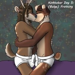 anthro antlers briefs briefs_only brown_body brown_fur brown_hair clothed clothing deer detailed_background duo english_text frottage fur green_background hair horn hug kinktober kissing long_hair male male/male mammal markings monotone_briefs monotone_clothing monotone_underwear navel penile sex simple_background smokeyrooster sparkles spots spotted_markings tan_body tan_fur tenting text tighty_whities topless topless_male underwear underwear_only underwear_sex white_briefs white_clothing white_text white_underwear