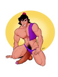 1boy aladdin aladdin_(character) balls bara bara_tits barazoku big_balls big_penis centurioxart disney erection gay hard_on huge_balls huge_cock looking_at_viewer male male_focus male_nipples male_only male_pubic_hair manly muscular_male nipples nude penis solo solo_male thong thong_aside underwear yaoi