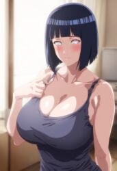 1girls ai_generated big_breasts blue_hair blunt_bangs blush bob_cut boruto:_naruto_next_generations breasts breasts_bigger_than_head busty dark_blue_hair embarrassed female female_focus huge_breasts hyuuga_hinata light-skinned_female light_skin married_woman mature mature_female mature_woman milf mommy nai_diffusion naruto naruto:_the_last naruto_(series) naruto_shippuden no_bra oppai pale-skinned_female pale_skin sagging_breasts short_hair shy solo stable_diffusion sunlight tank_top tofuro top_heavy upper_body voluptuous voluptuous_female white_skin wife