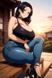 ai_generated ass breasts choker female gigantic_breasts hajimete_no_hitozuma hips huge_ass huge_breasts long_hair looking_at_viewer mature mature_female milf mommy mother thick_thighs thighs tomoko_(hajimete_no_hitozuma) wide_hips