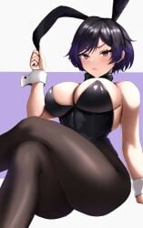 big_breasts black_and_purple_hair bunny_ears bunnysuit female female_only lilshigu looking_at_viewer namco reina_mishima sitting tekken tekken_8 thick_thighs