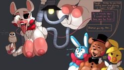 4girls anthro breasts female five_nights_at_freddy's five_nights_at_freddy's_2 fox_girl mangle_(fnaf) mangled_mangle_(fnaf) multiple_girls pink_fur tentacle toy_bonnie_(fnaf) toy_chica_(fnaf) toy_freddy_(fnaf) white_fur zhenai