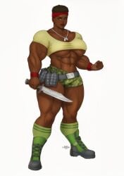 1girls abs alexcherubic astra_militarum catachan_jungle_fighters clothing dark-skinned_female dark_skin female female_only guardswoman_(warhammer_40k) huge_muscles huge_thighs imperial_guard imperium_of_man knife muscle muscles muscular_female short_hair solo solo_female thick_thighs warhammer_(franchise) warhammer_40k weapon