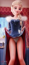 breasts disney disney_princess dress elsa_(frozen) exposed_pussy fireboxstudio frozen_(film) panties pussy underwear