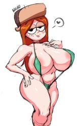 2020 big_breasts bikini black_eyes breasts cleavage darknud disney disney_channel female female_focus female_only freckles freckles_on_face gravity_falls hat heart long_hair orange_hair sling_bikini text_bubble thick_thighs thighs tongue tongue_out wendy_corduroy white_background wide_hips