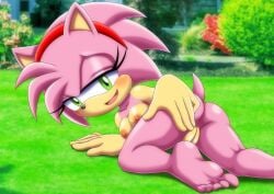 1girls amy_rose anthro anus ass barefoot bbmbbf blush breasts classic_amy_rose feet female female_only humanoid_feet looking_at_viewer mobian_(species) mobius_unleashed nipples nude nude_female open_mouth palcomix pussy sega soles solo sonic_(series) sonic_cd sonic_mania sonic_the_hedgehog_(series) toes tongue